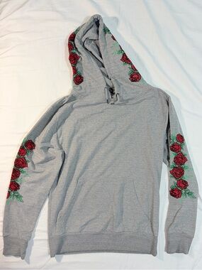 Boohoo Light Gray Hoodie with Black Label Detail